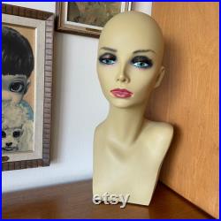 Vintage Italian Mannequin Head and Bust, Hard Plastic, Vinyl, Pretty with Eyelashes, Womans Clothing, Hat, Wig, Fashion, Store, Boutique Display