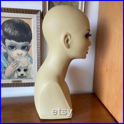 Vintage Italian Mannequin Head and Bust, Hard Plastic, Vinyl, Pretty with Eyelashes, Womans Clothing, Hat, Wig, Fashion, Store, Boutique Display