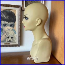 Vintage Italian Mannequin Head and Bust, Hard Plastic, Vinyl, Pretty with Eyelashes, Womans Clothing, Hat, Wig, Fashion, Store, Boutique Display