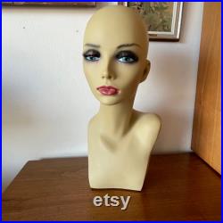 Vintage Italian Mannequin Head and Bust, Hard Plastic, Vinyl, Pretty with Eyelashes, Womans Clothing, Hat, Wig, Fashion, Store, Boutique Display