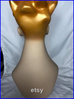 Vintage Kiss Me fiberglass Adult Female mannequin Head Bust 17 tall Detailed face, holes for earrings to display