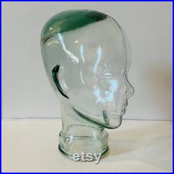 Vintage Large Clear Glass Mannequin Head Glass Hat Store Display Clear Glass Head Hat Stand Eyeglass Display