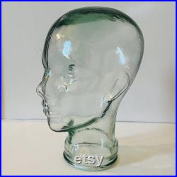 Vintage Large Clear Glass Mannequin Head Glass Hat Store Display Clear Glass Head Hat Stand Eyeglass Display