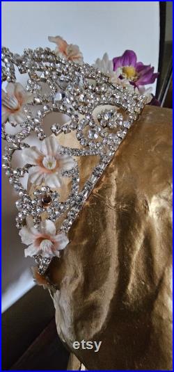 Vintage Large Paper, papier mache cherb angel mannequin shop display item, rhinestone crown and floral display