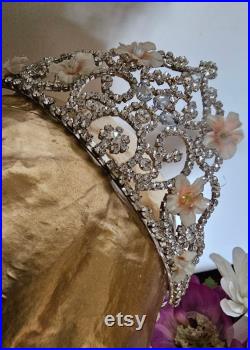 Vintage Large Paper, papier mache cherb angel mannequin shop display item, rhinestone crown and floral display