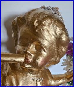 Vintage Large Paper, papier mache cherb angel mannequin shop display item, rhinestone crown and floral display