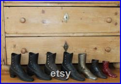 Vintage Lot of 7 Cast Metal Mannequin Boots Victorian Ladies Button Up Style, Vintage Cast Iron Boots