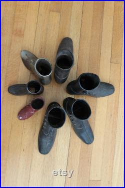 Vintage Lot of 7 Cast Metal Mannequin Boots Victorian Ladies Button Up Style, Vintage Cast Iron Boots