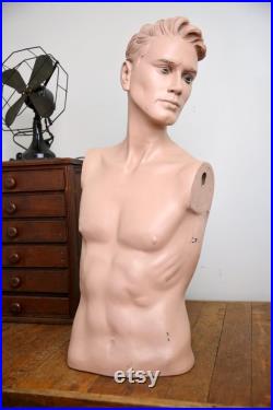 Vintage Male Mannequin Realistic Full Size body antique store display head bust hat stand