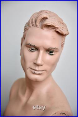 Vintage Male Mannequin Realistic Full Size body antique store display head bust hat stand
