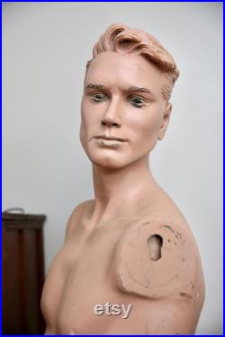 Vintage Male Mannequin Realistic Full Size body antique store display head bust hat stand