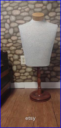 Vintage Male Torso Mannequin on Turned Wood Base Heathered Gray Knit, by Silvestri