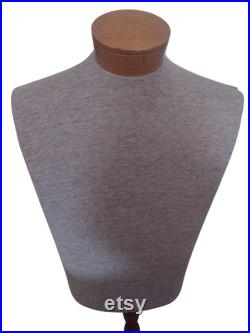 Vintage Male Torso Mannequin on Turned Wood Base Heathered Gray Knit, by Silvestri