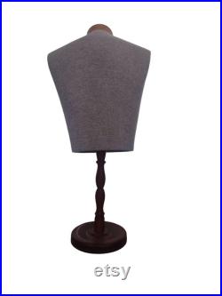 Vintage Male Torso Mannequin on Turned Wood Base Heathered Gray Knit, by Silvestri