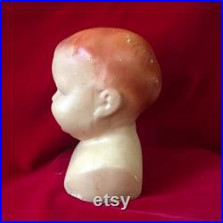 Vintage Mannequin Bust Head Baby Toddler Bust Hat Bonnet with Two Top Teeth Plaster Chalkware