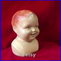 Vintage Mannequin Bust Head Baby Toddler Bust Hat Bonnet with Two Top Teeth Plaster Chalkware