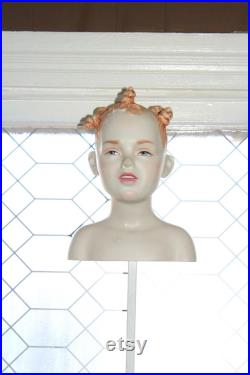 Vintage Mannequin Girl Head Bust on Stand