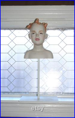 Vintage Mannequin Girl Head Bust on Stand