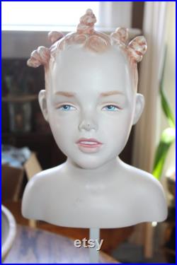 Vintage Mannequin Girl Head Bust on Stand