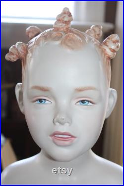 Vintage Mannequin Girl Head Bust on Stand