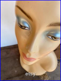 Vintage Mannequin, Hair Wig, Hat, Jewelry Display, Female Lady Head,