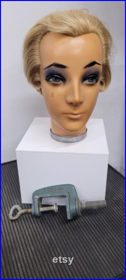 Vintage Mannequin display head. Made in Austria. Female Wig Hat Marked Bruno's Adjustable Table Clamp