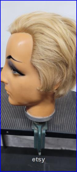 Vintage Mannequin display head. Made in Austria. Female Wig Hat Marked Bruno's Adjustable Table Clamp