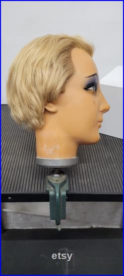 Vintage Mannequin display head. Made in Austria. Female Wig Hat Marked Bruno's Adjustable Table Clamp