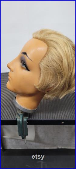 Vintage Mannequin display head. Made in Austria. Female Wig Hat Marked Bruno's Adjustable Table Clamp