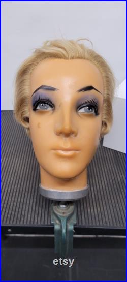 Vintage Mannequin display head. Made in Austria. Female Wig Hat Marked Bruno's Adjustable Table Clamp