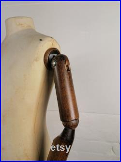 Vintage Mannequin with wooden arms on rolling base. Tailor's Dummy.