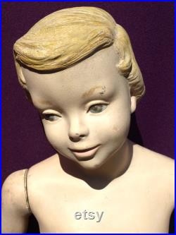 Vintage Mid Century Retro Young Boy or Girl Mannequin Spritely Kid Kidlet by Darling Store Display 42.5 tall Very Rare 4GM