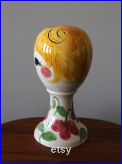 Vintage Mod Italian Mannequin Head Large MCM Handpainted Ceramic Hat Wig Model from Italy 1960s Mid Century Retro Pottery