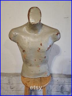 Vintage Papermache Mold Male Mannequin Torso 1930s Gray 25 Tall