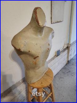Vintage Papermache Mold Male Mannequin Torso 1930s Gray 25 Tall