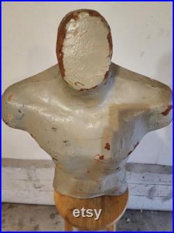 Vintage Papermache Mold Male Mannequin Torso 1930s Gray 25 Tall