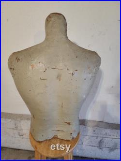 Vintage Papermache Mold Male Mannequin Torso 1930s Gray 25 Tall
