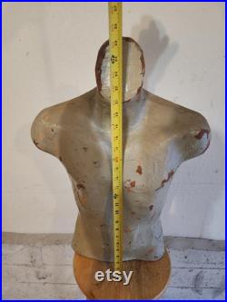 Vintage Papermache Mold Male Mannequin Torso 1930s Gray 25 Tall