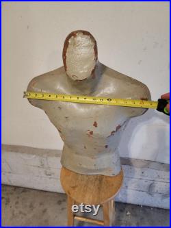 Vintage Papermache Mold Male Mannequin Torso 1930s Gray 25 Tall