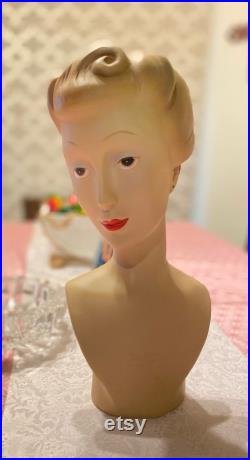 Vintage Rare 1940s Art Deco store mannequin head . bust for display . small . elegant hairstyle and eyes