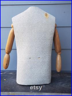 Vintage Store Mannequin Articulated Armed Male Tailors Dummy, Male Store Display, Wooden Arms, Adjustable Height