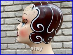 Vintage Style Art Deco Mannequin Head Millinery Hat Stand Handpainted Jewelry Display