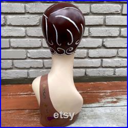 Vintage Style Art Deco Mannequin Head Millinery Hat Stand Handpainted Jewelry Display