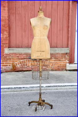 Vintage Superior Dress Form Antique Mannequin clothing Model cast iron base New York adjustable collapsable mercantile store display