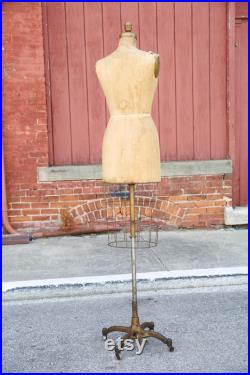 Vintage Superior Dress Form Antique Mannequin clothing Model cast iron base New York adjustable collapsable mercantile store display