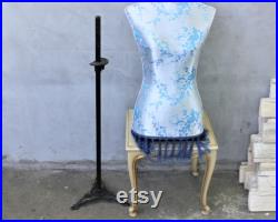 Vintage Tailors Mannequin, Antique Sewing Dummy, Cast Iron Base Dress Form, Retro Clothing Display Model, Silk Cloth Showcase Garment Stand