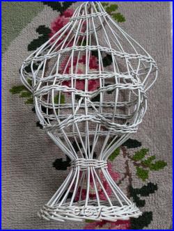 Vintage WICKER MANNEQUIN Shabby Chic Painted White Wicker Table Top Mannequn