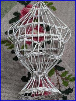 Vintage WICKER MANNEQUIN Shabby Chic Painted White Wicker Table Top Mannequn