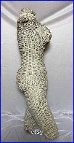 Vintage Wicker Rattan Female Torso Mannequin Dress Form Sculpture 38.5