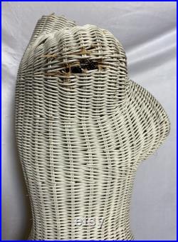 Vintage Wicker Rattan Female Torso Mannequin Dress Form Sculpture 38.5